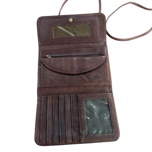 Boulder Ridge Brown Leather Folding Crossbody Bag Wallet - Picture 1 of 9